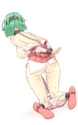 Rule 34 | 1girl, arms behind back, ass, bdsm, blindfold, bondage, bound, bound legs, bound wrists, breasts, chain, collar, from behind, green hair, highres, kazami yuuka, kneeling, nipples, no pants, non (z-art), panties, panty pull, short hair, slave, solo, sweat, touhou, underwear