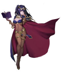 Rule 34 | 1girl, black hair, bodysuit, breasts, bridal gauntlets, cape, cleavage, fire emblem, fire emblem awakening, highres, jewelry, large breasts, long hair, looking at viewer, medium breasts, nail polish, nintendo, purple eyes, solo, tharja (fire emblem), tiara, two side up, wtcolor