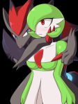 Rule 34 | 1boy, 1girl, animal ears, animated, aoinu111, assisted exposure, black background, black hair, blue eyes, blush, breasts, breasts out, claws, collarbone, creatures (company), fang, furry, game freak, gardevoir, gen 3 pokemon, gen 5 pokemon, green hair, hair ornament, hair over one eye, legs apart, long hair, looking down, medium breasts, multicolored hair, nintendo, nipples, open mouth, pokemon, pokemon (creature), pokemon bw, pokemon rse, red eyes, red hair, short hair, simple background, standing, teeth, two-tone hair, very long hair, video, wavy mouth, zoroark