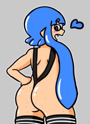 Rule 34 | ass, blue hair, blush, hand on own hip, inkling, inkling girl, inkling player character, lewdiesquid, long hair, looking at viewer, nintendo, solo, splatoon (series), tagme, tentacle hair, thick thighs, thighhighs, thighs