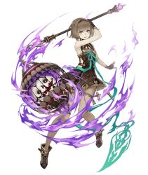 Rule 34 | 1girl, aqua eyes, armpits, bare shoulders, blunt bangs, brown hair, cage, chain, dress, full body, gloves, gretel (sinoalice), hairband, hansel (sinoalice), jino, looking at viewer, male focus, official art, pantyhose, ribbon, shoes, sinoalice, solo, transparent background