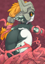 Rule 34 | 1girl, ass, bad id, bad pixiv id, blonde hair, clenched teeth, colored sclera, helmet, j7w, long hair, looking back, midna, nintendo, red eyes, solo, teeth, tentacles, the legend of zelda, the legend of zelda: twilight princess, yellow sclera