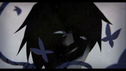 Rule 34 | 1boy, bug, butterfly, chromatic aberration, close-up, commentary, english commentary, green eyes, highres, insect, letterboxed, looking at viewer, male focus, mob psycho 100, mogami keiji, mp100days, noose, short hair, solo