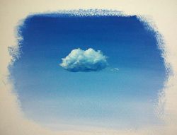 Rule 34 | acrylic paint (medium), blue background, blue sky, border, cloud, gradient background, no humans, original, osumared, painting (medium), sky, still life, traditional media, white border