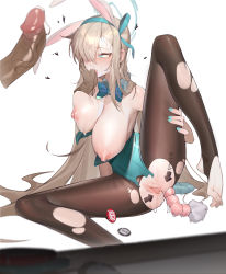 Rule 34 | 1girl, absurdres, anal, anal object insertion, anal tail, animal ears, asuna (blue archive), asuna (bunny) (blue archive), barefoot, black pantyhose, blonde hair, blue archive, blue eyes, blue nails, blush, body writing, bow, bowtie, breasts, cai bi, cleavage, detached collar, fake animal ears, fake tail, finger in another&#039;s mouth, hair over one eye, heart, heart-shaped pupils, highres, large breasts, leotard, long hair, nail polish, nipples, object insertion, pantyhose, penis, playboy bunny, poker chip, precum, pussy, pussy juice, rabbit ears, sitting, spread legs, symbol-shaped pupils, tail, torn clothes, torn legwear, traditional bowtie, uncensored, very long hair