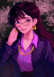 Rule 34 | 1girl, aged up, black hair, blunt bangs, business suit, earrings, formal, glasses, highres, jewelry, long hair, necklace, smile, solo, south park, south park: post covid, spoilers, suit, wendy testaburger