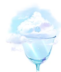 Rule 34 | air bubble, bird, bubble, chai (drawingchisanne), cloud, commentary request, cup, drinking glass, food focus, glass, liquid, no humans, on cloud, original, signature, sitting, sweets bird, undersized animal