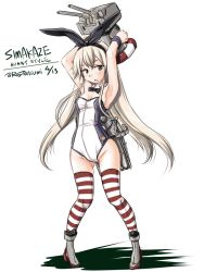 Rule 34 | 10s, 1girl, anchor hair ornament, animal ears, blonde hair, fake animal ears, grey eyes, hair ornament, kantai collection, leotard, lifebuoy, long hair, playboy bunny, rabbit ears, rensouhou-chan, shimakaze (kancolle), striped clothes, striped thighhighs, swim ring, tatsumi ray, thighhighs, torpedo, wrist cuffs