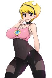 Rule 34 | 1girl, absurdres, aged up, arm behind back, bad id, bad tumblr id, bare shoulders, blonde hair, breasts, hairband, highres, hip focus, large breasts, lipstick, looking at viewer, makeup, mandy (grim adventures), mandy (grim adventures), nail polish, navel, see-through, short hair, simple background, slugbox, solo, standing, the grim adventures of billy &amp; mandy, thighs, transparent background, white background