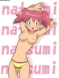 Rule 34 | 1girl, arms behind head, breasts, hinata natsumi, keroro gunsou, nipples, panties, pink hair, short hair, solo, tagme, topless, underwear