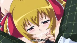 Rule 34 | 1girl, :&gt;=, animated, animated gif, blonde hair, breasts, censored, dorei usagi to anthony the animation, fellatio, hatsune charlotte, lowres, oral, pov, red eyes, under table