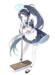 Rule 34 | 1girl, apron, aris (blue archive), aris (maid) (blue archive), black hair, blue archive, blue eyes, halo, highres, holding, holding mop, long hair, looking at viewer, maid, maid apron, maid headdress, mop, official alternate costume, official alternate hairstyle, pantyhose, ponytail, smile, solo, white pantyhose, yunweishukuang