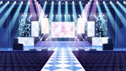 Rule 34 | catwalk (modeling), film grain, game cg, indoors, izumi tsubasu, no humans, non-web source, official art, rafters, re:stage!, scenery, screen, speaker, stage, stage lights, stairs, theater, theater seating