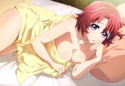 Rule 34 | 10s, 1girl, bed, breasts, cow girl (goblin slayer!), goblin slayer!, large breasts, nude, purple eyes, red hair, tagme