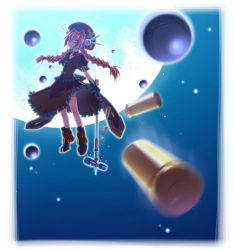 Rule 34 | 00s, 1girl, ankle boots, beret, boots, braid, floating, floating object, flying, full body, full moon, graf eisen, hat, highres, long hair, long sleeves, looking at viewer, lyrical nanoha, mahou shoujo lyrical nanoha, mahou shoujo lyrical nanoha a&#039;s, mahou shoujo lyrical nanoha strikers, moon, night, night sky, sakuya tsuitachi, sky, solo, twin braids, very long hair, vita (nanoha)