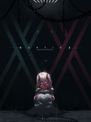 Rule 34 | 10s, 1girl, artist name, book, chain, colored skin, darling in the franxx, expressionless, grid, hair between eyes, highres, horns, lattice, long hair, reading, red skin, reichiou, sitting, solo, wide sleeves, zero two (darling in the franxx)