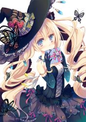 Rule 34 | 1girl, bad id, bad pixiv id, blonde hair, blue eyes, blush, box, bug, butterfly, gift, gift box, hat, heart, bug, long hair, looking at viewer, original, solo, valentine, witch, witch hat, yamadori yoshitomo