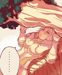 Rule 34 | ..., 1girl, armor, breastplate, effie (fire emblem), exercise, fire emblem, fire emblem fates, highres, nintendo, pink armor, solo, speech bubble, tree, under tree, vento, weightlifting