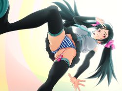 Rule 34 | 1girl, breasts, cosplay, discreet vibrator, dream hacker, egg vibrator, from below, g kilo-byte, green hair, hatsune miku (cosplay), large breasts, panties, parthenon (company), sex toy, underwear, v, vibrator, vocaloid