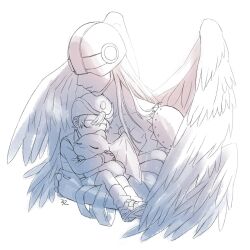 Rule 34 | angel, angel boy, angemon, closed eyes, digimon, digimon (creature), hat, highres, palmon, takaishi takeru, wings