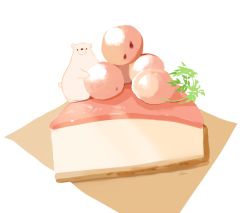 Rule 34 | animal, animal focus, bear, cake, chai (drawingchisanne), cheesecake, commentary, food, food focus, fruit, looking at viewer, napkin, original, parsley, polar bear, signature, simple background, white background