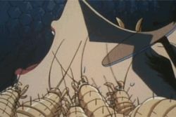 Rule 34 | 1990s (style), 1girl, animated, animated gif, asami miyako, betterman, bug, creature inside, lowres, open mouth, oral, parasite, retro artstyle, swallowing