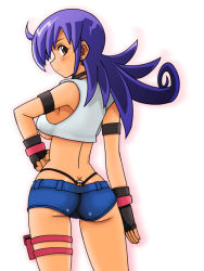 Rule 34 | 1girl, ass, breasts, butt crack, duel masters, g-string, gluteal fold, o-ring bottom, panties, purple hair, short shorts, shorts, tasogare mimi, thigh strap, thong, tsumitani daisuke, underboob, underwear, whale tail (clothing)