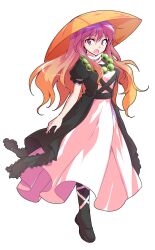 Rule 34 | 1girl, :o, ajirogasa, alphes (style), beads, black dress, black footwear, commentary request, dairi, dress, full body, gradient hair, hat, highres, hijiri byakuren, layered dress, long hair, looking at viewer, multicolored hair, open mouth, orange hair, parody, prayer beads, puffy short sleeves, puffy sleeves, purple eyes, purple hair, short sleeves, solo, standing, style parody, surprised, tachi-e, touhou, transparent background, turtleneck, very long hair, white dress