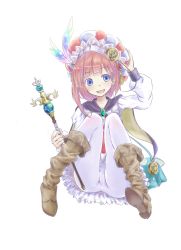 Rule 34 | 1girl, :d, atelier (series), atelier meruru, atelier rorona, blue eyes, boots, brown hair, cameltoe, female focus, hand on headwear, hat, hat feather, highres, kirisamemario, knee boots, open mouth, pantyhose, rororina fryxell, smile, solo, striped clothes, striped headwear, vertical-striped clothes, vertical-striped headwear, wand, white pantyhose, yamamoto (kirisamemario)