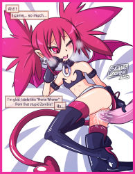 Rule 34 | 1girl, boots, demon girl, demon tail, demon wings, dildo, disgaea, english text, etna (disgaea), fang, high heel boots, high heels, makai senki disgaea, object insertion, red hair, sex toy, skajrzombie, tail, text box, text focus, thigh boots, thighhighs, twintails, uncensored, vaginal, wings