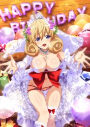 Rule 34 | 1girl, blonde hair, blue eyes, breasts, cleavage, high school dxd, highres, large breasts, le fay pendragon, looking at viewer, navel, official art, smile