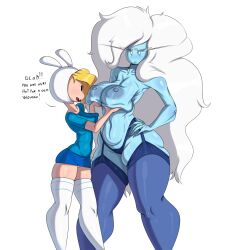 Rule 34 | 2girls, adventure time, adventure time: fionna and cake, blonde hair, breasts, colored skin, fionna campbell, grabbing, grabbing another&#039;s breast, huge breasts, ice queen (adventure time), multiple girls, tayuri, white hair