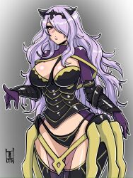 Rule 34 | 1girl, breasts, camilla (fire emblem), cleavage, commission, fire emblem, hair over one eye, highres, large breasts, long hair, nintendo, paddy g (terrybrogard), purple hair, red eyes, solo