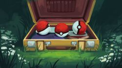 Rule 34 | briefcase, commentary, creatures (company), game freak, grass, highres, nintendo, no humans, outdoors, poke ball, poke ball (basic), pokemon, still life, zeromatter
