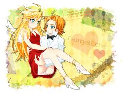 Rule 34 | 10s, 1boy, 1girl, blonde hair, brief (psg), carrying, character name, dress, eye contact, haruki (colorful macaron), heart, high heels, long hair, looking at another, orange hair, panties, panty &amp; stocking with garterbelt, panty (psg), princess carry, red dress, shoes, short hair, skirt, smile, underwear, white wings, wings