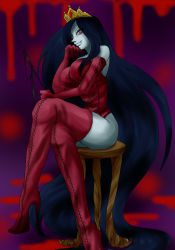 Rule 34 | 1girl, 36met19, adventure time, black hair, blood, boots, breasts, crown, fang, goth fashion, gothic, high heel boots, high heels, huge breasts, long hair, marceline abadeer, red eyes, thigh boots, thighhighs, vampire, very long hair