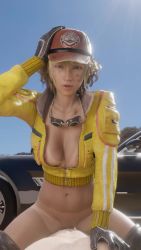 Rule 34 | 1boy, 1girl, 3d, animated, areola slip, baseball cap, black thighhighs, blonde hair, bottomless, bouncing breasts, breasts, car, cidney aurum, clothed female nude male, cowgirl position, cropped jacket, final fantasy, final fantasy xv, girl on top, gloves, goggles, goggles around neck, hand on another&#039;s chest, happy sex, hat, highres, jacket, lazyprocrastinator, long sleeves, looking at viewer, motor vehicle, no bra, no panties, nude, open clothes, open mouth, outdoors, penis, pov, pussy, sex, short hair, smile, straddling, sweat, thighhighs, uncensored, vaginal, video, yellow jacket