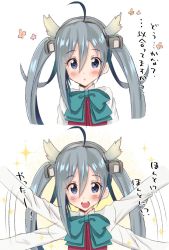 Rule 34 | bow, bowtie, comic, grey hair, hair between eyes, halterneck, highres, kantai collection, kiyoshimo (kancolle), kujira naoto, long hair, low twintails, musashi (kancolle), musashi kai ni (kancolle), translation request, twintails, very long hair