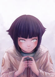 Rule 34 | 1girl, 2015, black hair, dated, fingers together, forehead protector, grey eyes, hyuuga hinata, index fingers together, jacket, looking to the side, naruto, naruto (series), quilted jacket, shiori lee jeng, signature, smile, solo