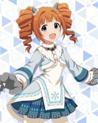 Rule 34 | 1girl, animal hands, blue eyes, brown hair, card (medium), drill hair, fangs, horns, idolmaster, idolmaster million live!, idolmaster million live! theater days, official art, open mouth, solo, takatsuki yayoi, twin drills, twintails