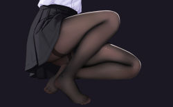 Rule 34 | 1girl, absurdres, allenes, black skirt, brown pantyhose, feet, highres, legs, lower body, no shoes, original, out of frame, pantyhose, pleated skirt, purple background, shirt, skirt, solo, thighband pantyhose, thighs, white shirt
