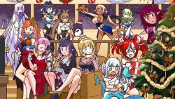 Rule 34 | 6+girls, animal ears, antlers, ao-chan (ninomae ina&#039;nis), black hair, blonde hair, bloop (gawr gura), blue eyes, blue hair, blunt bangs, braid, braided bangs, branch, breasts, candy, candy cane, ceres fauna, chain, christmas, christmas tree, cleavage, couch, cup, dark-skinned female, dark skin, dress, drinking glass, earrings, eating, elbow gloves, evening gown, feather earrings, feathers, fins, fish tail, food, gawr gura, gawr gura (party dress), gift, gloves, gradient hair, green hair, grey hair, hair intakes, hair ornament, hakos baelz, halo, headband, heterochromia, highres, holocouncil, hololive, hololive english, holomyth, horns, irys (hololive), jewelry, light brown hair, limiter (tsukumo sana), long hair, mori calliope, mori calliope (party dress), mouse ears, mouse girl, multicolored hair, multiple girls, nanashi mumei, ninomae ina&#039;nis, ninomae ina&#039;nis (party dress), official art, omega alpha, open mouth, orange hair, ouro kronii, pink hair, planet hair ornament, pointy ears, purple eyes, purple hair, red hair, see-through, shark girl, shark tail, sharp teeth, short hair, single braid, skirt, sky, smile, star (sky), starry sky, streaked hair, tail, takanashi kiara, takanashi kiara (party dress), teeth, television, tentacle hair, tentacles, tiara, triangle halo, tsukumo sana, turkey (food), twintails, very long hair, virtual youtuber, watson amelia, watson amelia (party dress), white hair, wine glass, wings, wllmagic, yellow eyes