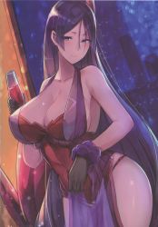 Rule 34 | 1girl, absurdres, bare shoulders, blush, breasts, collarbone, cup, dress, drinking glass, fate/grand order, fate (series), gloves, hair between eyes, head tilt, highres, huge filesize, indoors, large breasts, long hair, looking at viewer, minamoto no raikou (fate), parted bangs, pelvic curtain, sayika, scrunchie, see-through, sleeveless, smile, solo, thighs, very long hair, wrist scrunchie