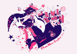 Rule 34 | + +, 1girl, ankle boots, artist name, boots, burst bomb (splatoon), callie (splatoon), character name, dress, english text, food, food on head, heart, inkling, long hair, monochrome, nintendo, object on head, one eye closed, pointy ears, ribbon, seto (asils), sleeveless, sleeveless dress, smile, solo, splatoon (series), splatoon 1, star (symbol), tentacle hair, thighhighs, wrist ribbon