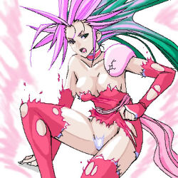 Rule 34 | 1990s (style), 1girl, artist request, choker, collar, dissidia final fantasy, final fantasy, final fantasy vi, green hair, long hair, lowres, maebari, multicolored hair, oekaki, open mouth, pasties, pink hair, revealing clothes, sash, solo, thighhighs, tina branford, torn clothes, trance terra branford, transformation
