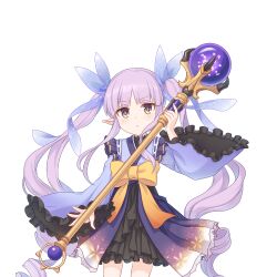 Rule 34 | 1girl, dress, green eyes, holding, holding wand, kyouka (princess connect!), long hair, looking at viewer, official art, princess connect!, purple hair, tachi-e, transparent background, twintails, wand