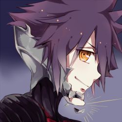 Rule 34 | 1boy, black hair, broken, damaged, disney, glint, gradient background, grin, inazume-panko, kingdom hearts, looking at viewer, lowres, male focus, parted lips, pinko (inazume-panko), portrait, shatter, smile, solo, sparkle, spiked hair, spoilers, square enix, teeth, upper body, vanitas (kingdom hearts), yellow eyes