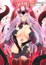 Rule 34 | &gt;:p, 1girl, :p, angra mainyu (fate), bare shoulders, blush, breasts, breasts apart, butter-t, corruption, covered erect nipples, crown, dark persona, detached sleeves, dress, dress of heaven, evil, evil smile, fate/grand order, fate (series), female masturbation, irisviel von einzbern, jewelry, justeaze lizrich von einzbern, large breasts, long hair, long sleeves, looking at viewer, masturbation, mature female, naughty face, navel, patreon, patreon username, possessed, possession, pussy juice, red eyes, silver hair, sleeves past wrists, smile, solo, stomach, tattoo, tentacles, tongue, tongue out, torn clothes, underboob, v-shaped eyebrows, very long hair, watermark, web address