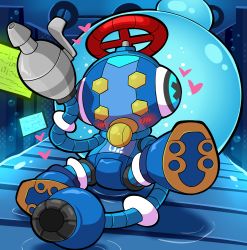 Rule 34 | 1girl, android, arm cannon, armor, blush, cryosphere, heart, highres, cryosphere, mighty no. 9, no humans, robot, solo, weapon