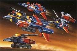 Rule 34 | 1970s (style), aircraft, core fighter, energy sword, g-bull, g-fighter, g-sky, gun, gundam, mecha, military, military vehicle, mobile suit gundam, motor vehicle, official art, oldschool, retro artstyle, robot, rx-78-2, scan, shield, sword, tank, weapon